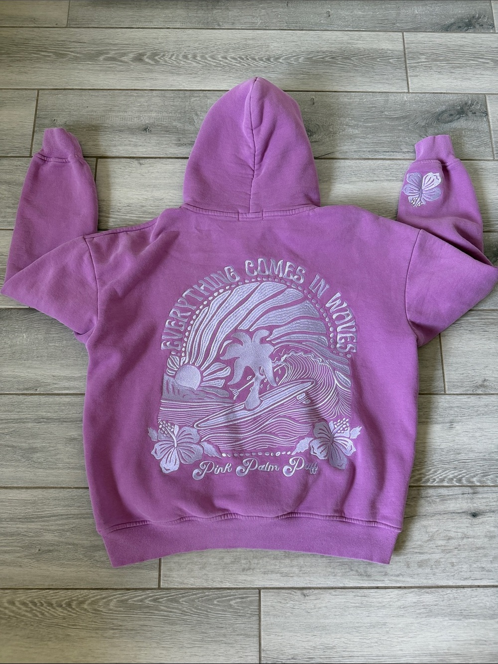 Pink Palm Puff Hoodie Size Medium - Everything Comes In Waves